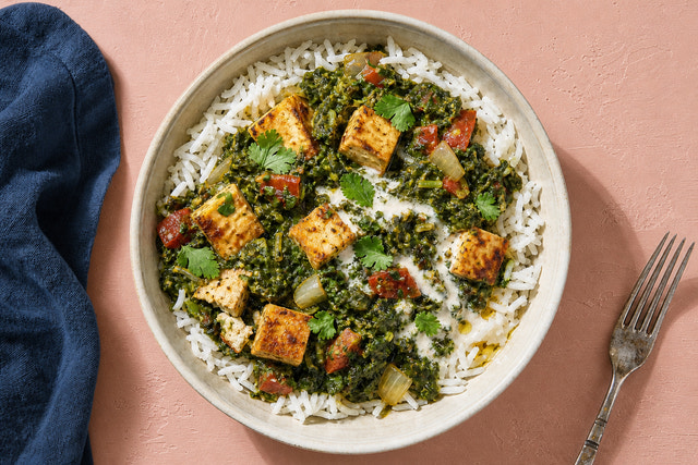 Creamy Vegan Palak Tofu Rice Bowl