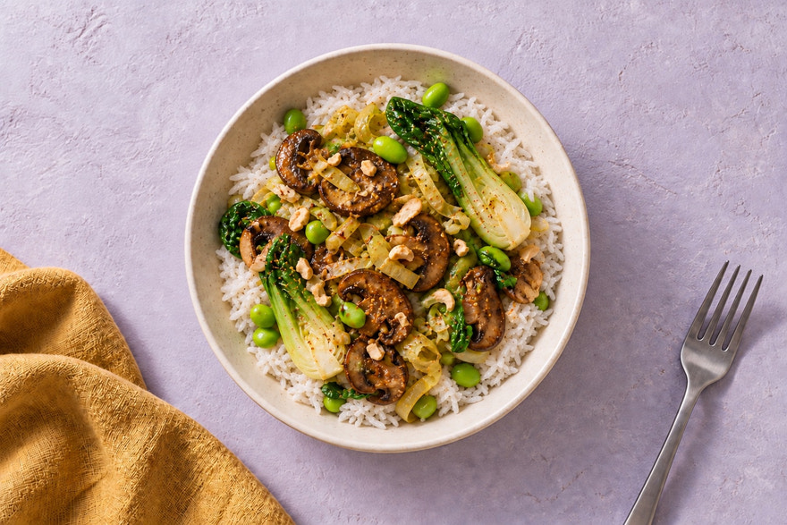 Miso Mushroom and Edamame Rice Bowl
