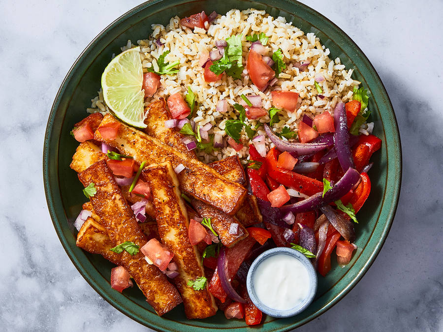 Halloumi and Brown Rice Fajita Bowls