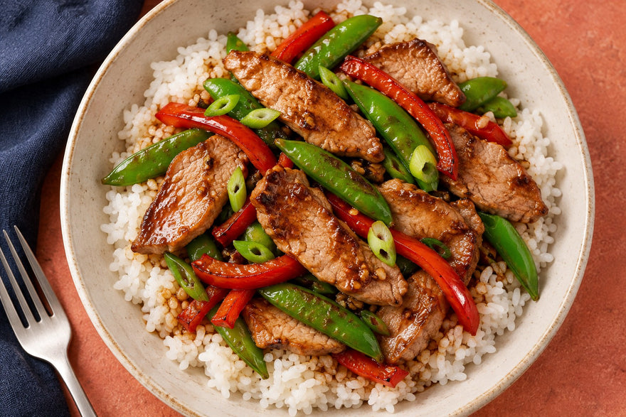 One-Pan Five-Spice Pork Rice Bowl