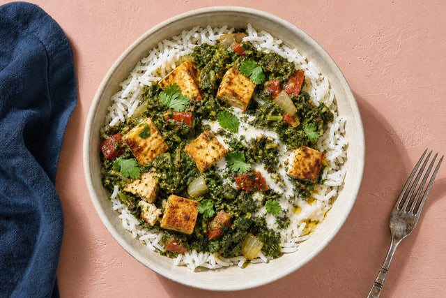 Creamy Vegan Palak Tofu Rice Bowl